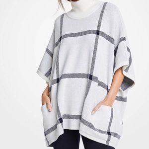 Ann Taylor Cream and Black plaid poncho sweater